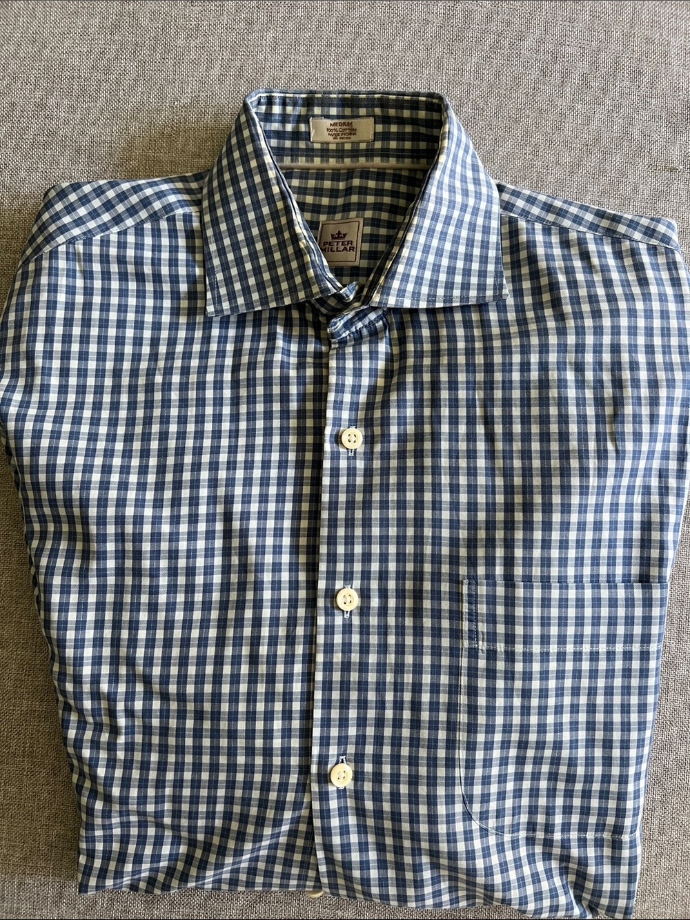 Peter Millar Navy and Light Blue Gingham Dress Shirt
